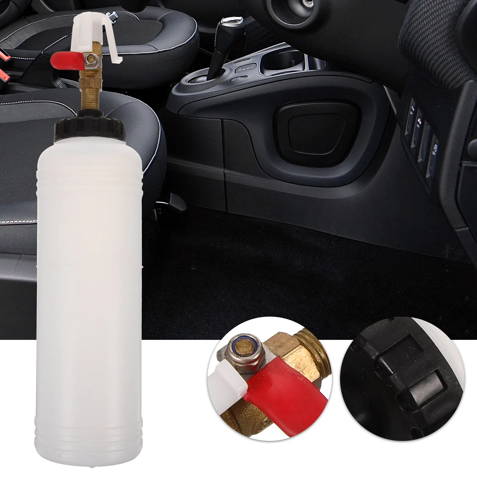 

Brake Fluid Replacement Tool Refill Bottle Durable Plastic Metal Leak-Proof for Pneumatic Brake Bleeder Kit Air Quick Exchange