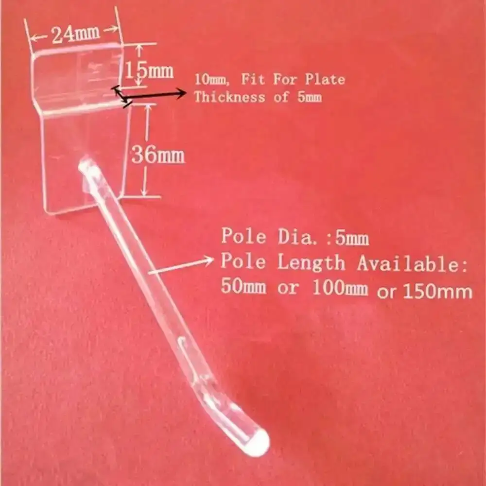 100 Stück transparente Kunststoff-Schlitzplatten mit Aufhängehaken, L10 cm, für die Aufbewahrung von Waren, Präsentationsregal, Regal, Möbelzubehör – Detail 2