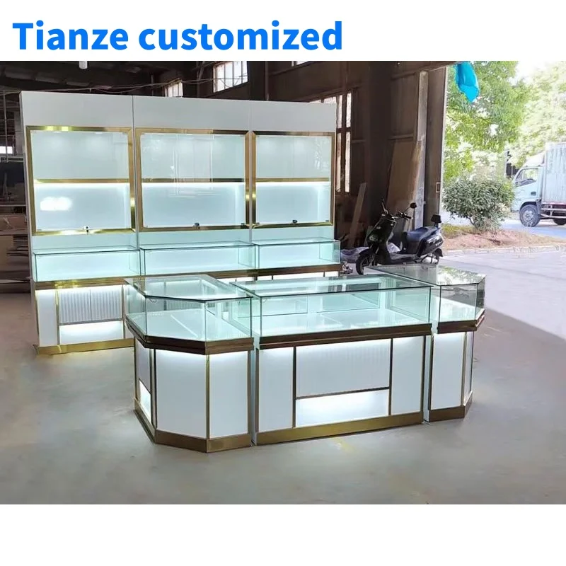 （customized）Whole Assembly Ship Mall Kiosk Jewellery Shop HalfGlass Display Counter Retail Jewelry Wall Display Showcase