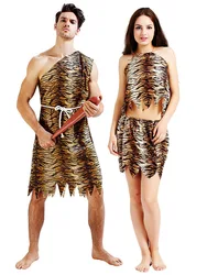 1set Primitive people, indigenous people, couple, tiger skin, wild man, primitive clothing, funny performance costumes