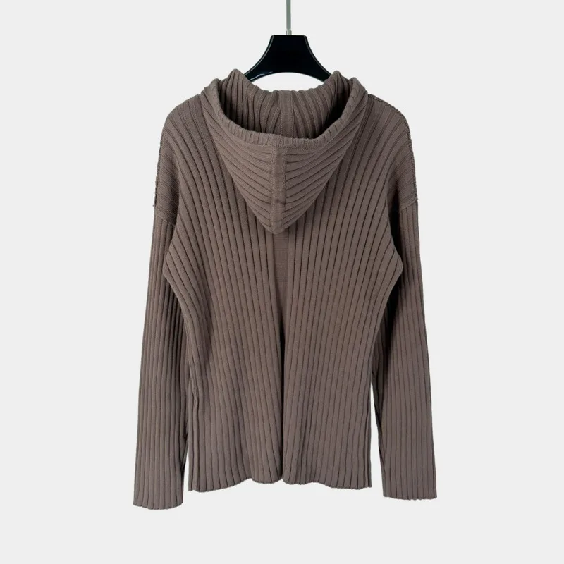 HKSH Spring Autumn New Men Tide Dark Ribbed Knitted Hooded Sweater Niche Design Zipper Cardigan Slim Fit Jacket Chic Ins HK15987
