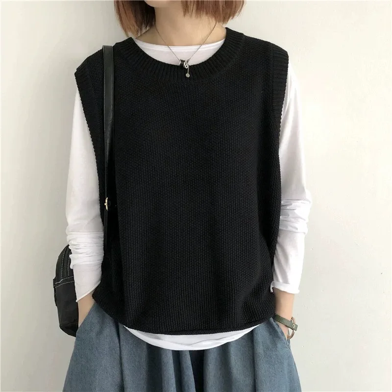 

Свободный вязаный круглый жилет Ne для женщин, большой размер, весна-осень, модный новый женский топ на бретелях