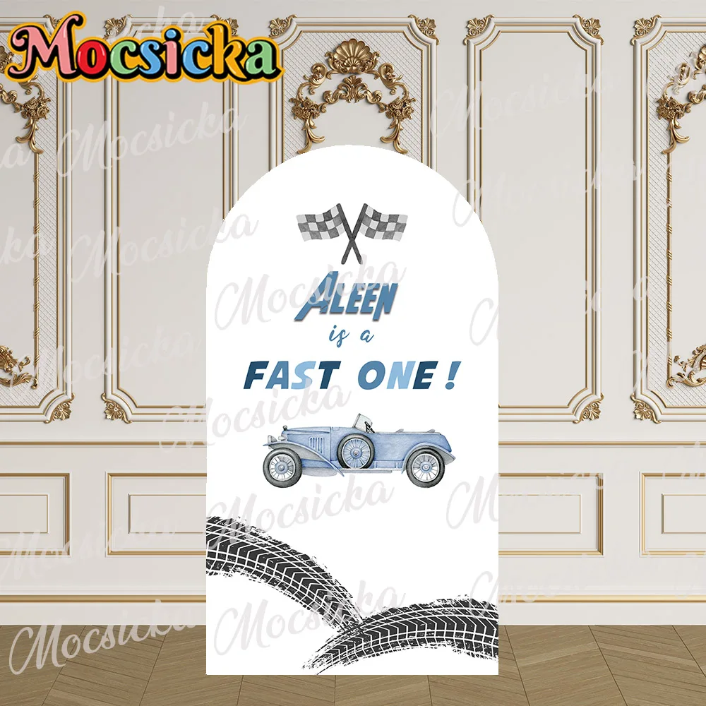 Mocsicka 2-Sided Arch Cover Cartoon Racing 1st Birthday Decoration Backdrop Wall Baby Shower Newbron 1st Party Photo Banner Prop