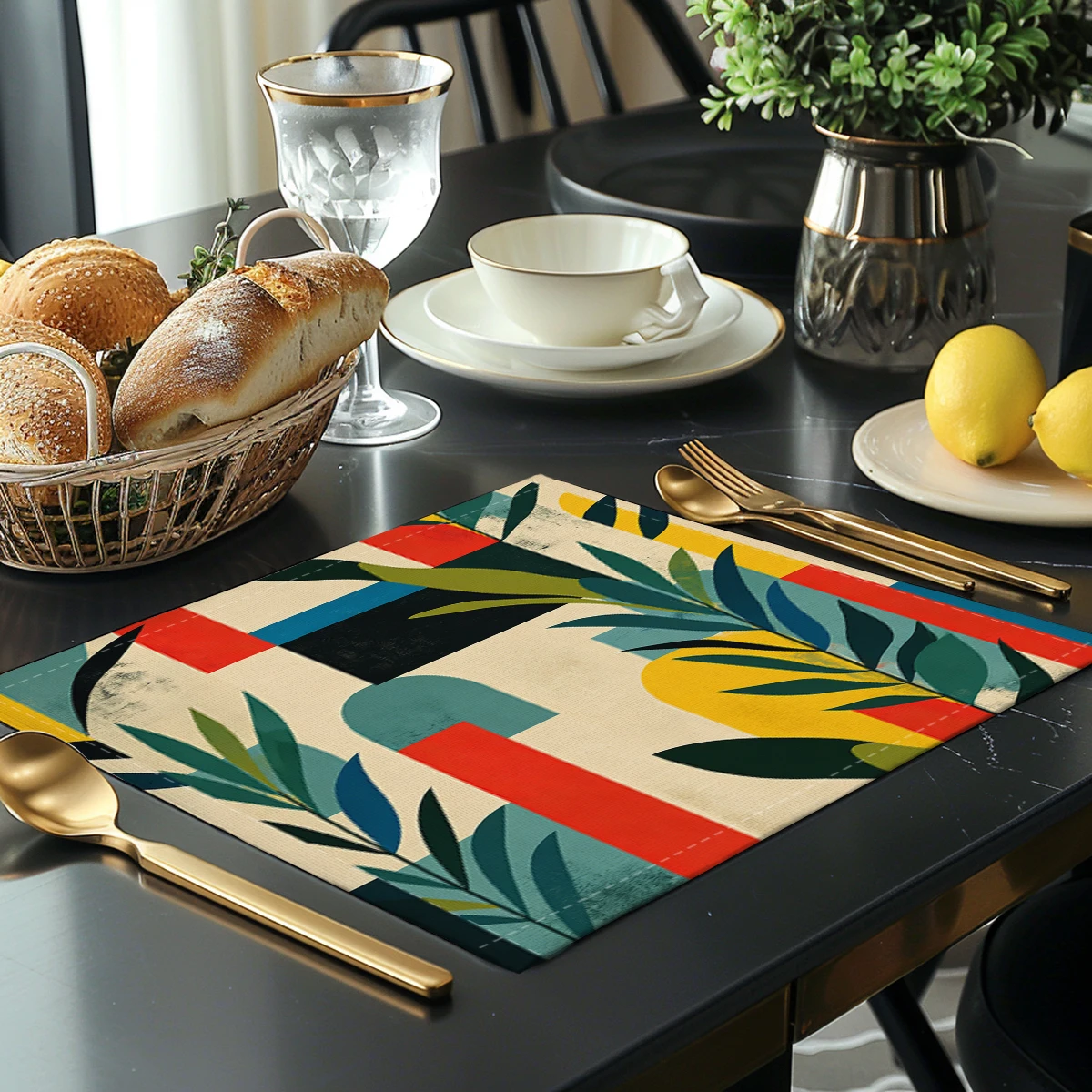 Retro Starburst Pattern Polyester Placemats & Coasters - Stylish Table Linens for Home Dining, Kitchen and Daily Use
