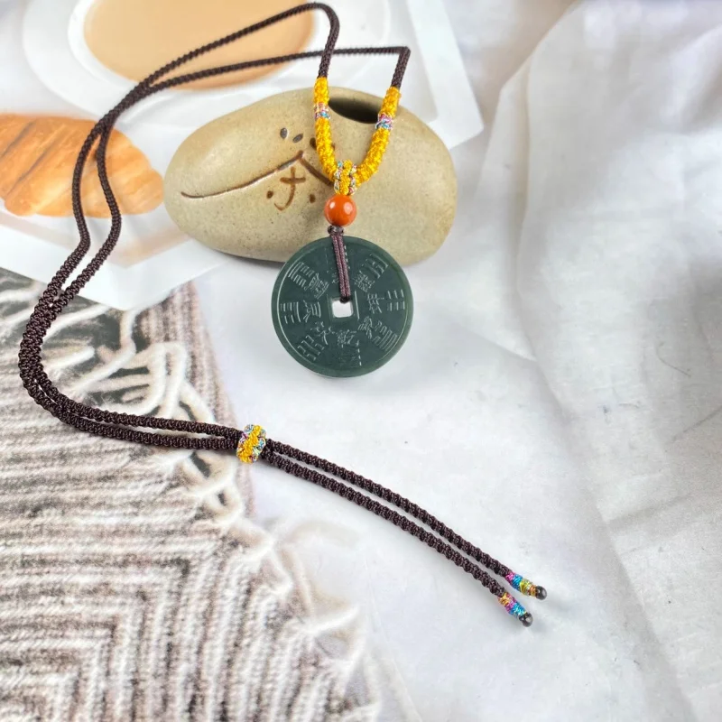 

Xinjiang Natural Hetian Jade Mountain Ghost Money Pendant Jade Safety Knot Necklace Pendant for Men and Women Sweater Chain Jewe