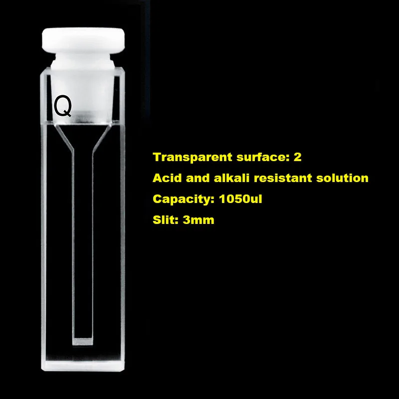 Micro cubeta de quartzo de 10 mm com rolha/selada com rolha transmissão UV de 0,35/0,7/1,05/1,4 ml