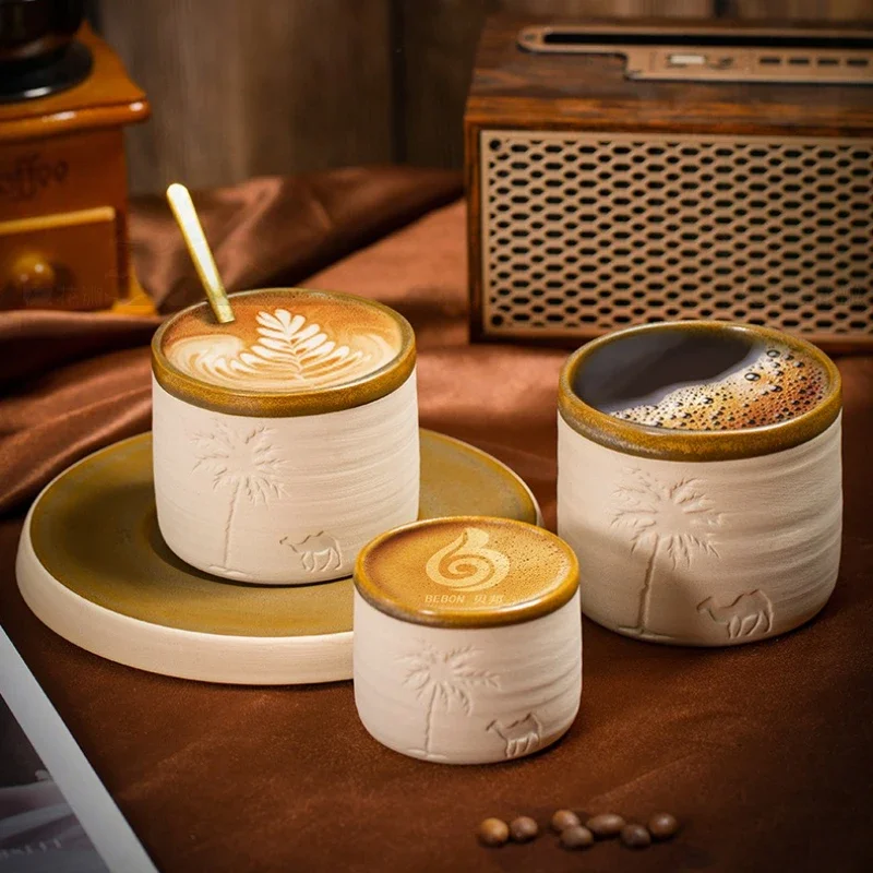 Middle Eastern Stoneware Espresso Cup - Hand-Painted Camel Ceramic Mug, Desert Souvenir Gift Set with Arabic Design