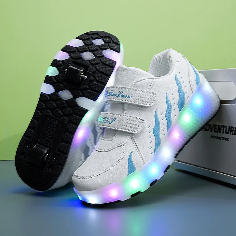 2025 Kids Roller Sneaker Shoes Led Light Girl Outdoor Skating Flying Breathable 2 Wheels Blade Sport Gear Summer Gift Skates Red