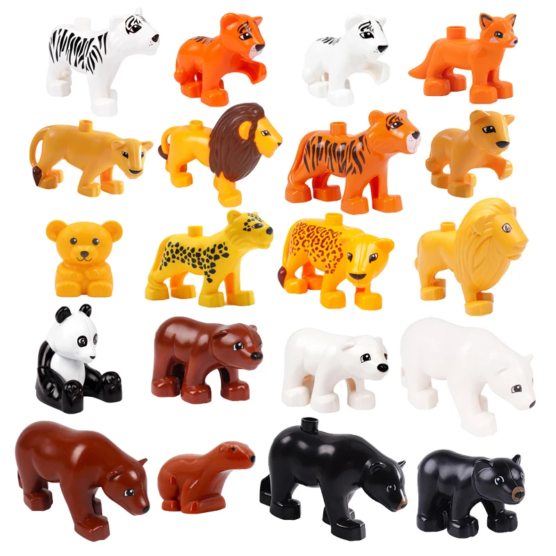 Zoo Animals Series Big Building Blocks Parts Accessory Assemble Bricks Bear Tiger Elephant Panda Educational Children Toys Gift