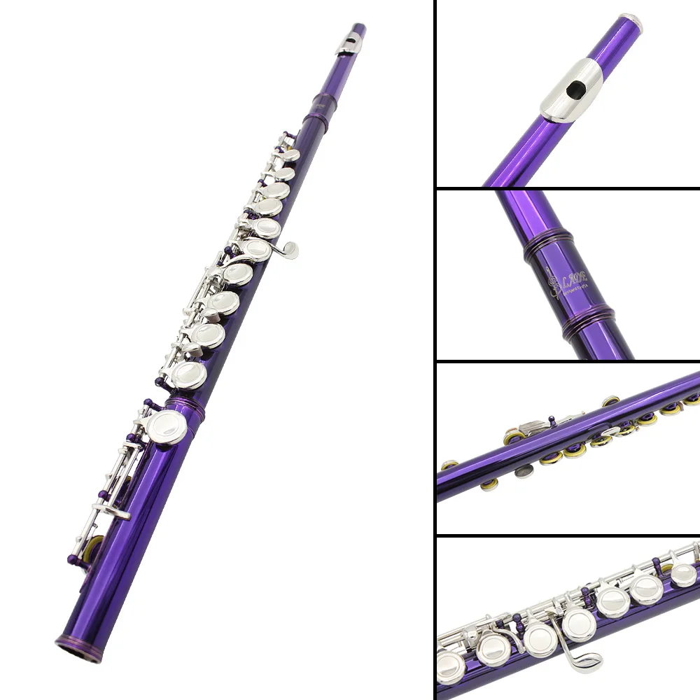 SLADE 16 C-Slot Holes Flute Purple Silver Key Flute Professional Beginner Student Flute with Box Gloves Cleaning Kit