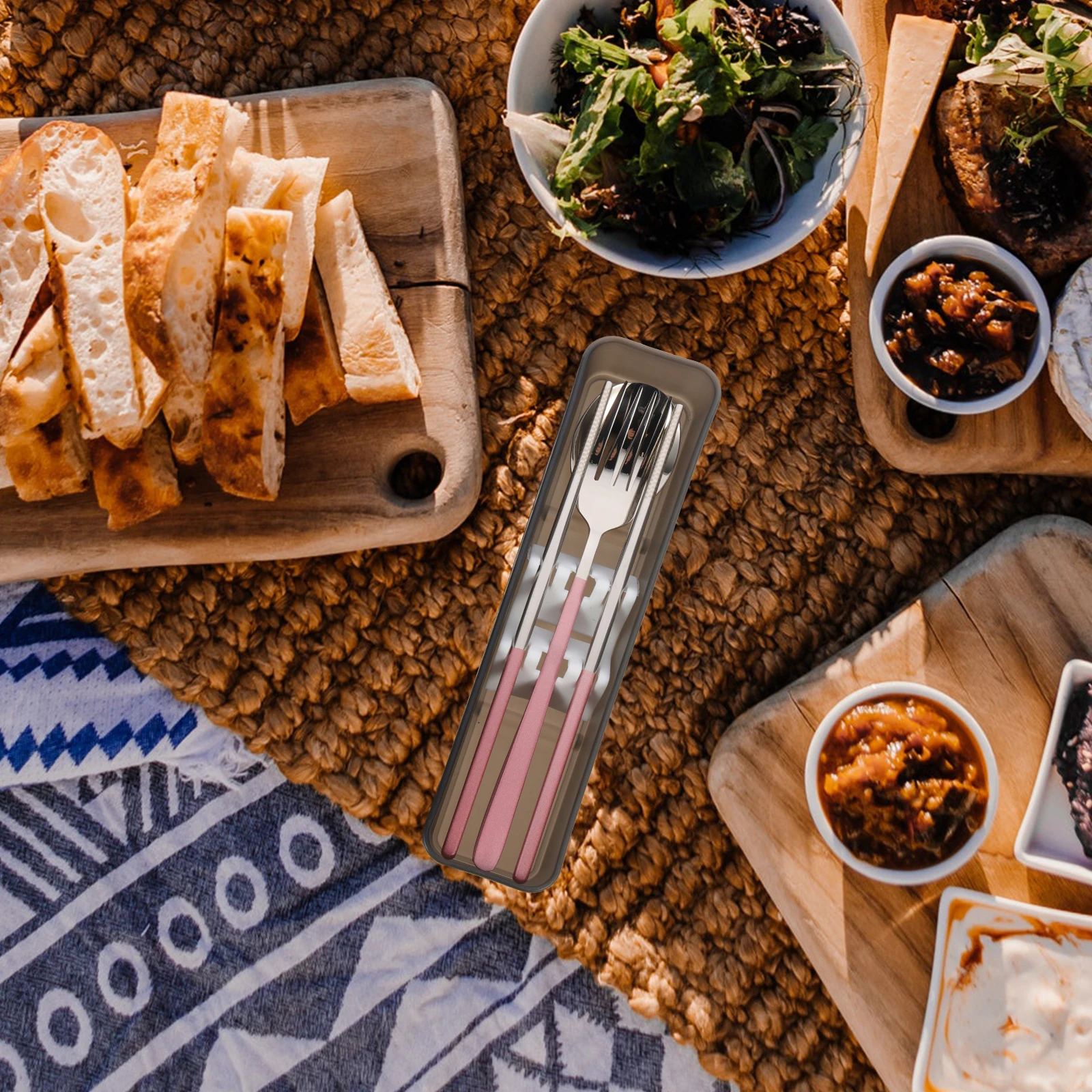 

Portable Travel Tableware Set 304 Stainless Steel Reusable Fork Spoon Chopsticks Lunch Silverware Kit Dining Accessories