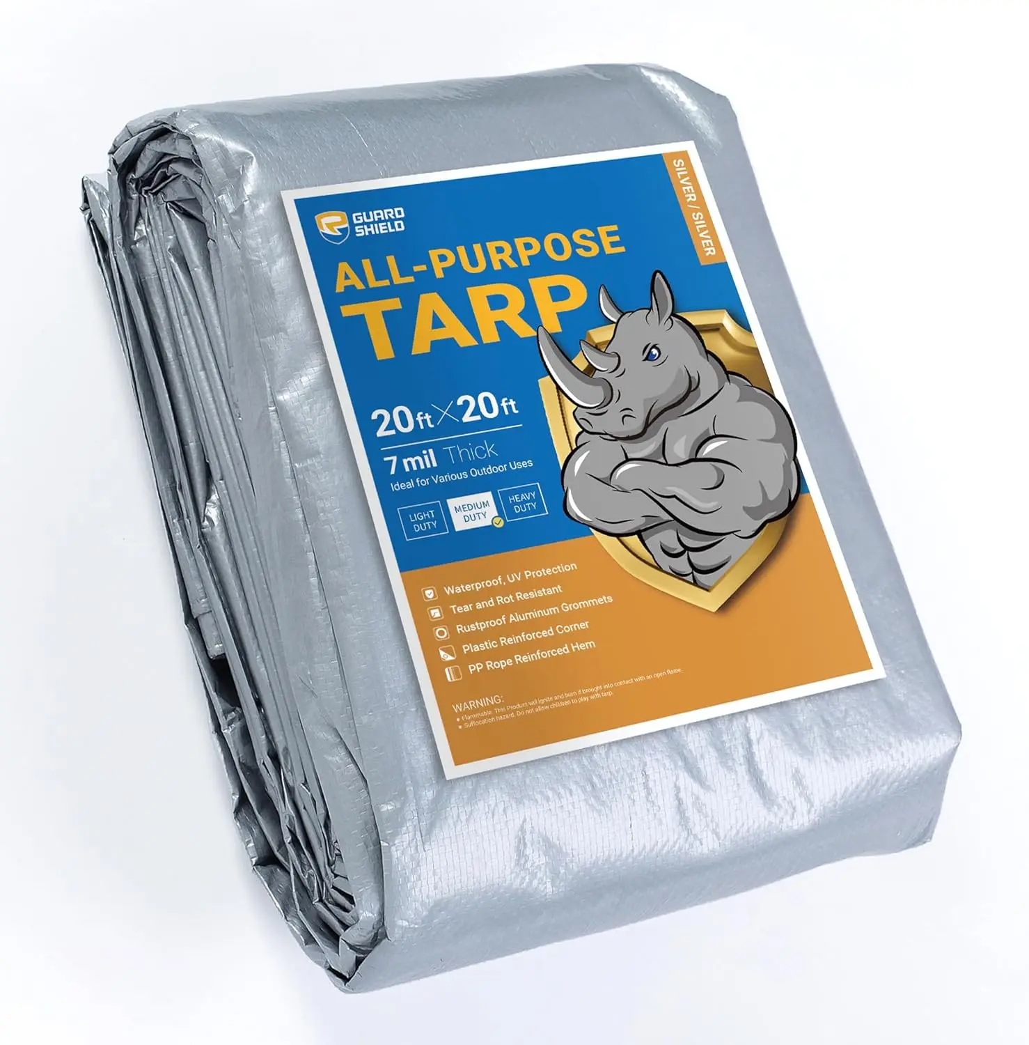 

Waterproof Silver Tarp 20x20ft Medium Duty Poly Cover with Grommets for Outdoor Protection