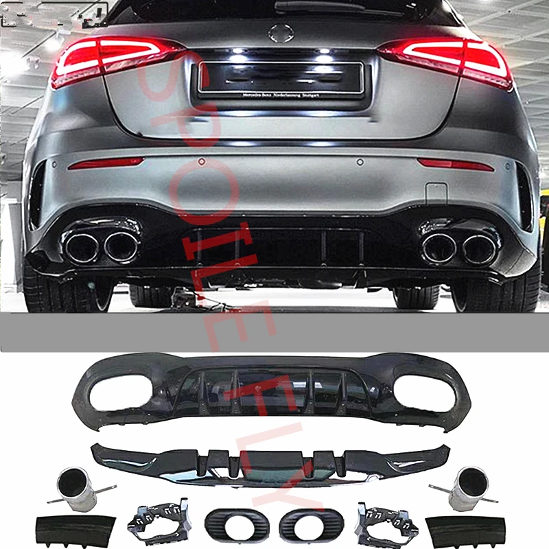 

A45 Style For Mercedes Benz A Class W177 2019 - 2023 Rear Bumper Diffuser Lip Spoiler Exhaust Tail Throat Accessories Body Kit