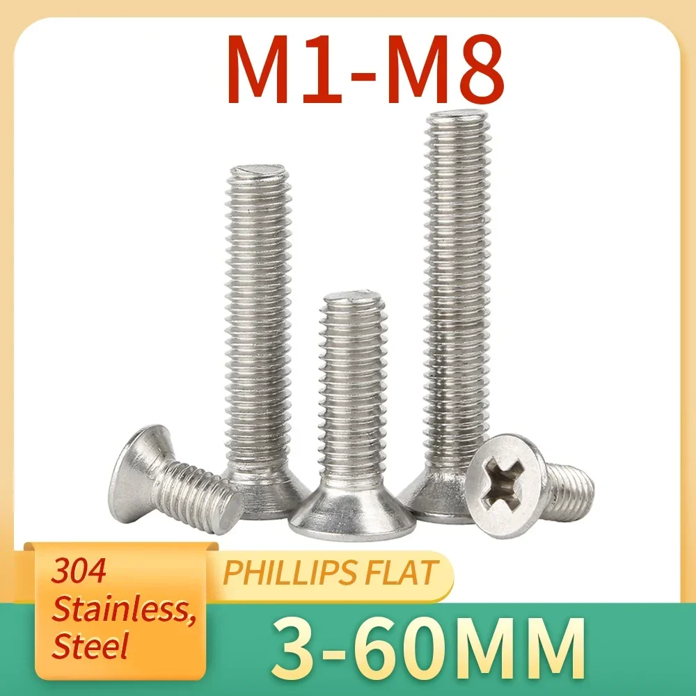 20-200pcs M1 M1.2 M1.4 M1.6 M2 M2.5 M3 M3.5 M4 M5 M6 M8 Cross Phillips Flat Countersunk Head 304 Stainless Steel