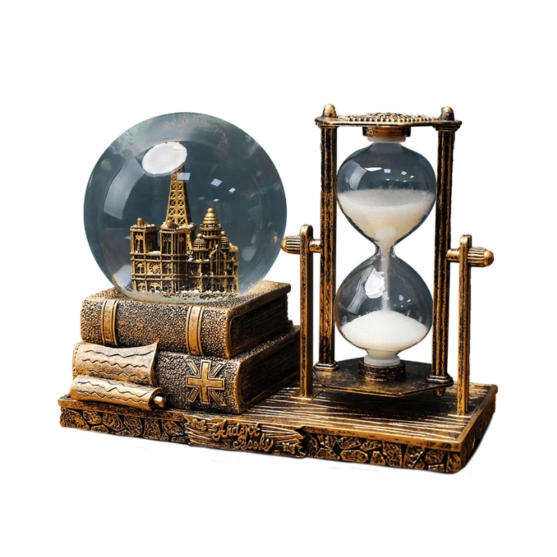 Retro tower hourglass timer crystal ball music box luminous desktop ornament