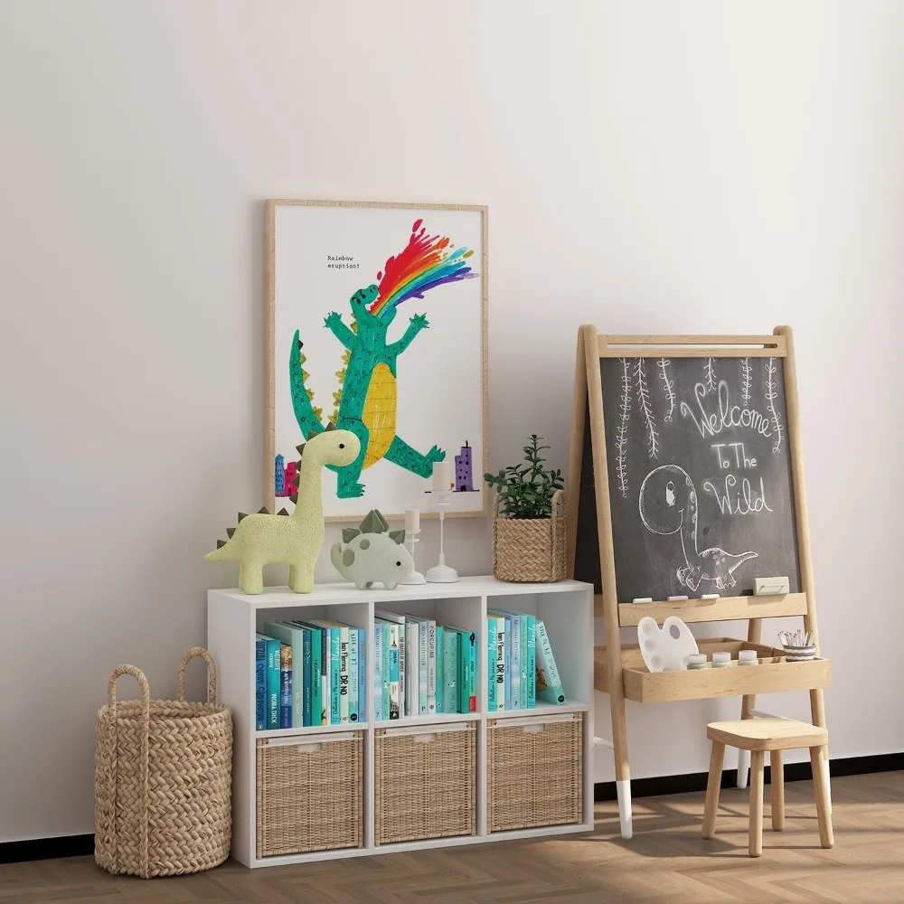 Drewniany organizer z 6 kostkami zamykanymi na tył, biała półka kostkowa, wytrzymały organizer z przegródkami do przechowywania.