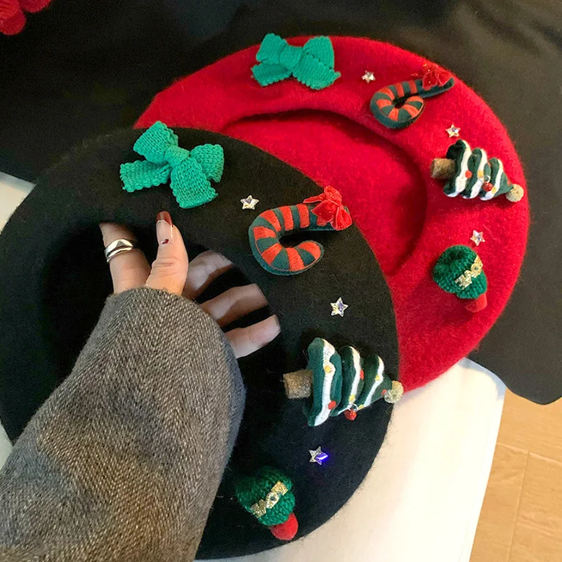 Autumn Winter Christmas Hat Wool Berets French Artist Beret Women Painter hat Vintage Girls Berets Female keep Warm Cap