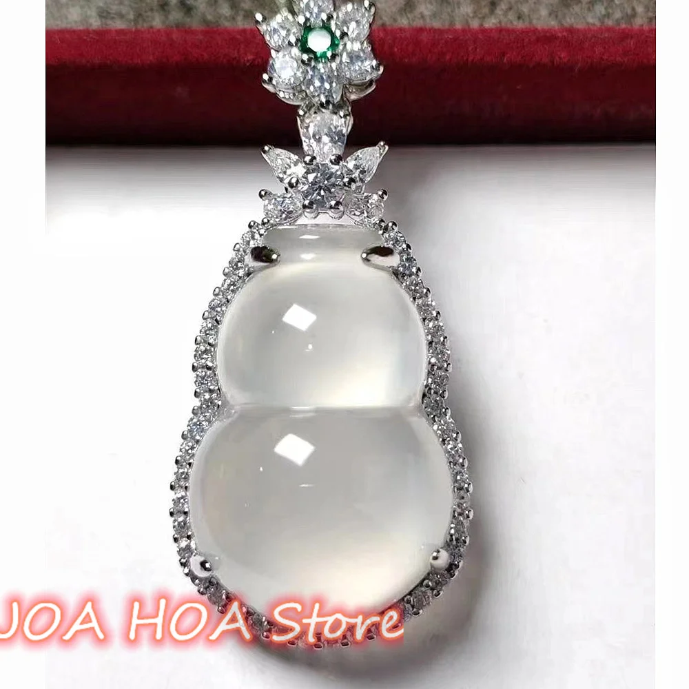 

High Ice White Pendant Natural Jade Neck-hewelry Hand-Carved Polished 925 Silver Inlaid Exquisite Necklace Chain Fine Jewelry