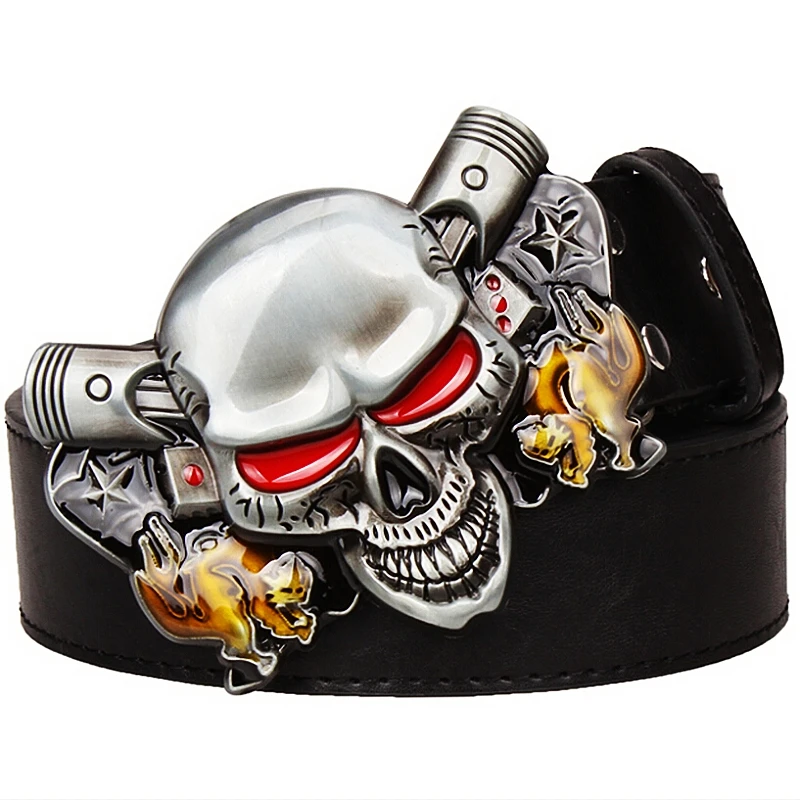 Wild Exaggerated Belt Demon Clown Skull Face Joker Poker Metal Buckle Halloween Costume Hip Hop Waistband