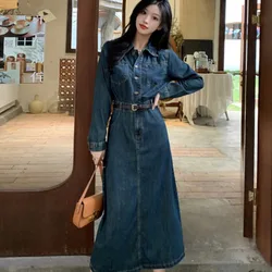 Jeans Dresses Women Denim Daily Long Sleeve Vintage Solid Office Lady  Elegant Fashion Casual Chic Personality Dresses