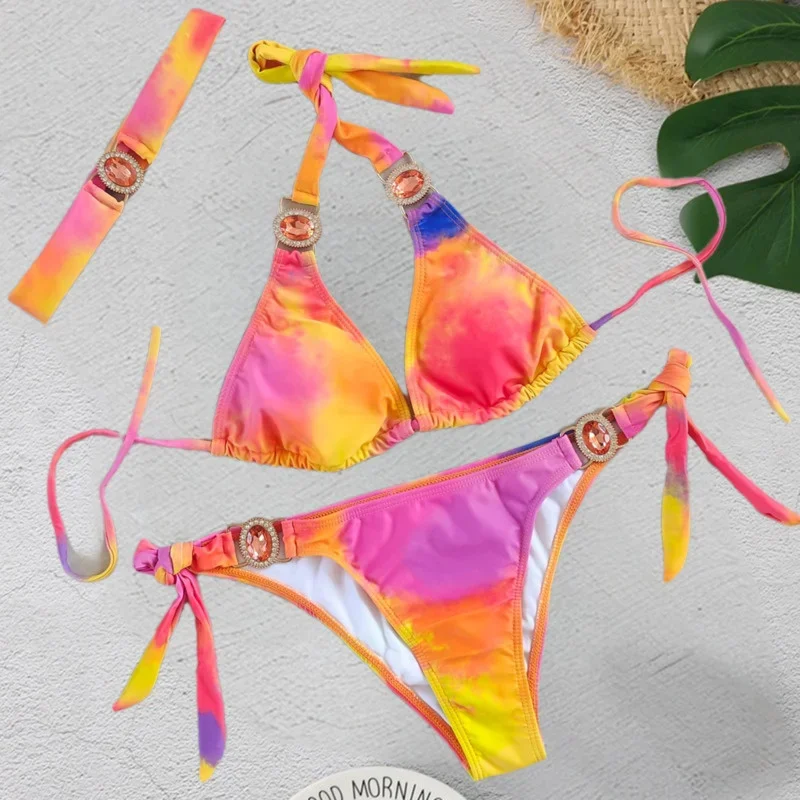 Drucken Sexy Bikinis Badeanzüge Mit Strass frauen Bademode Weiblichen Push-Up Bikini Strand Schwimmen Tragen Badeanzüge Pool Badende