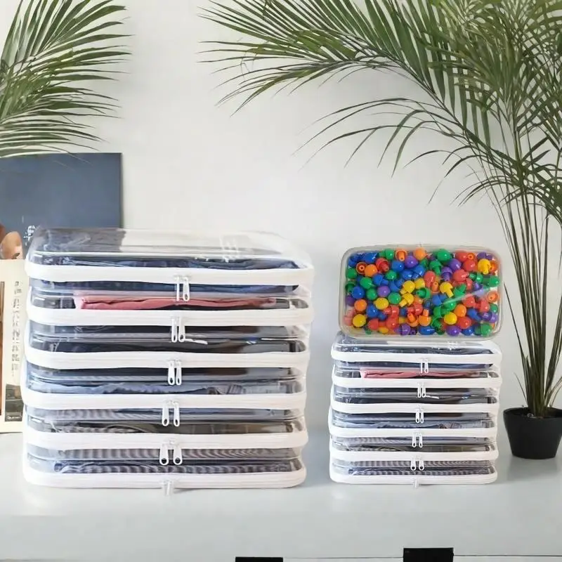 

Clear Storage Box Set, 6 Counts/set Large Capacity Zipper Storage Box, Portable Storage Organizer for Skincare, Clothes, Books