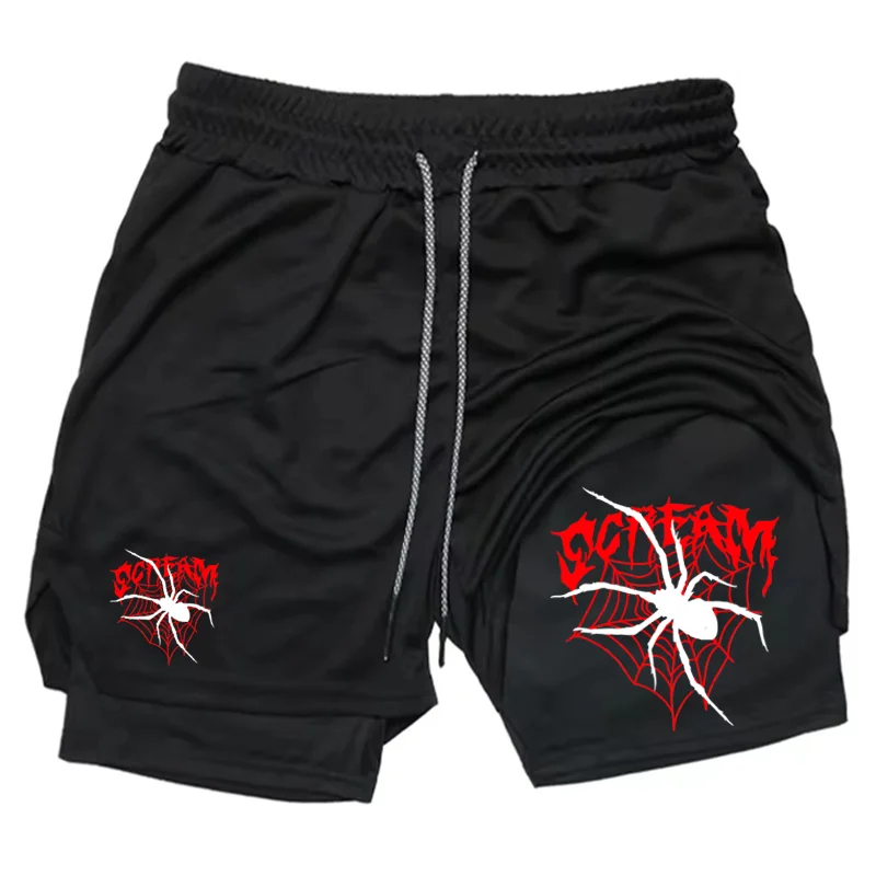 

Minimalist Logo Print 2-Layer Green Shorts, Lightweight Moisture-Wicking, Perfect for Workout & Casual Streetweartk0456