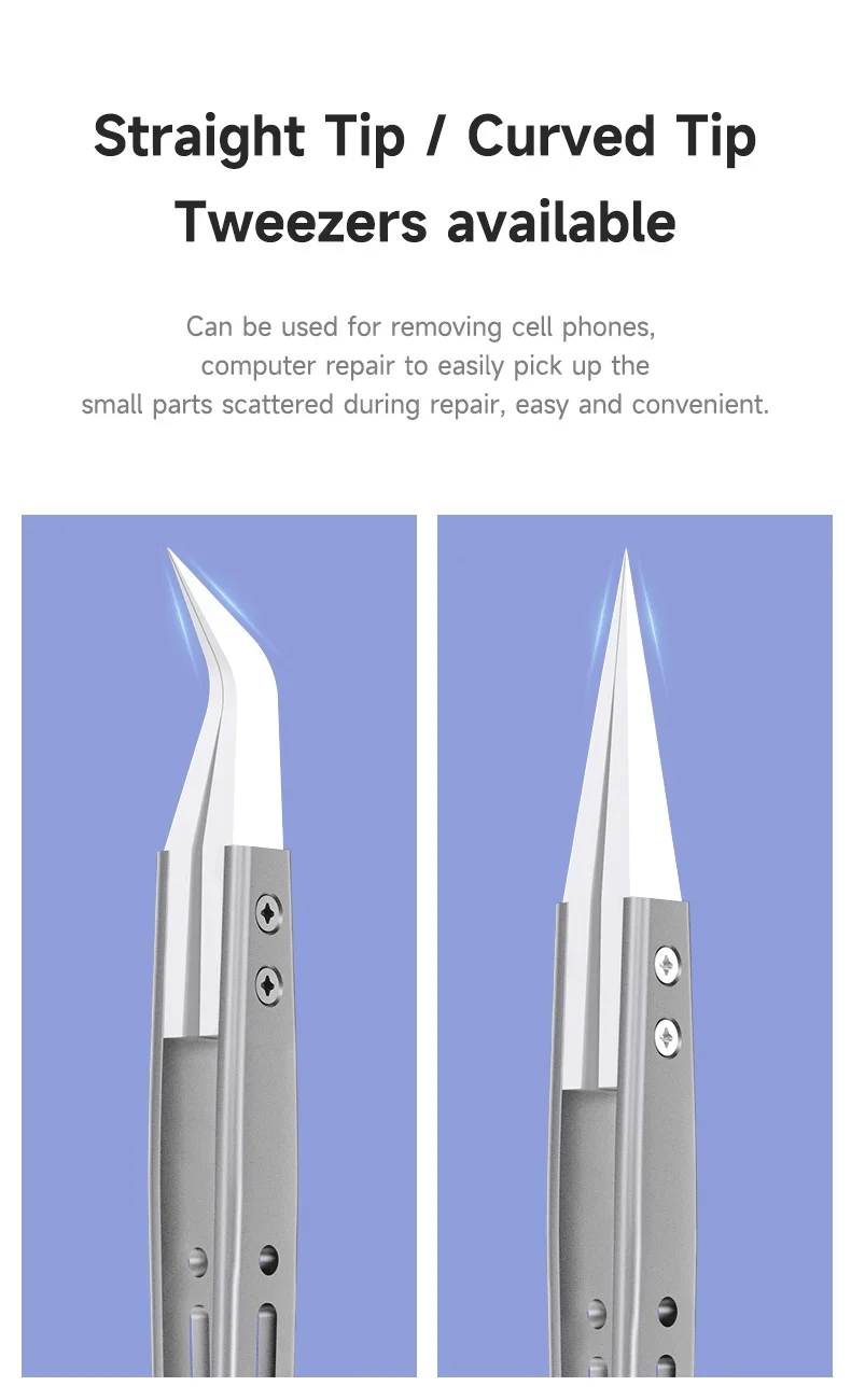 Mechanic S-grade Ceramic Tweezers Non-magnetic Precision Insulation Straight/Curved Tip for Phone Electronic Flying Wires Repair