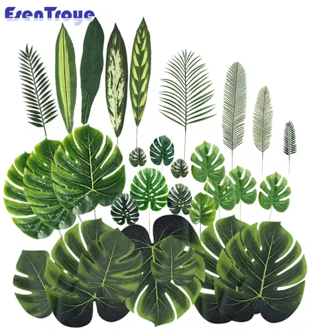 Artificial Greenery Tropical Palm Leaves Brazil Leaf Jungle Safari Birthday Party Decoration Wedding Home Table Decor Fake Plant