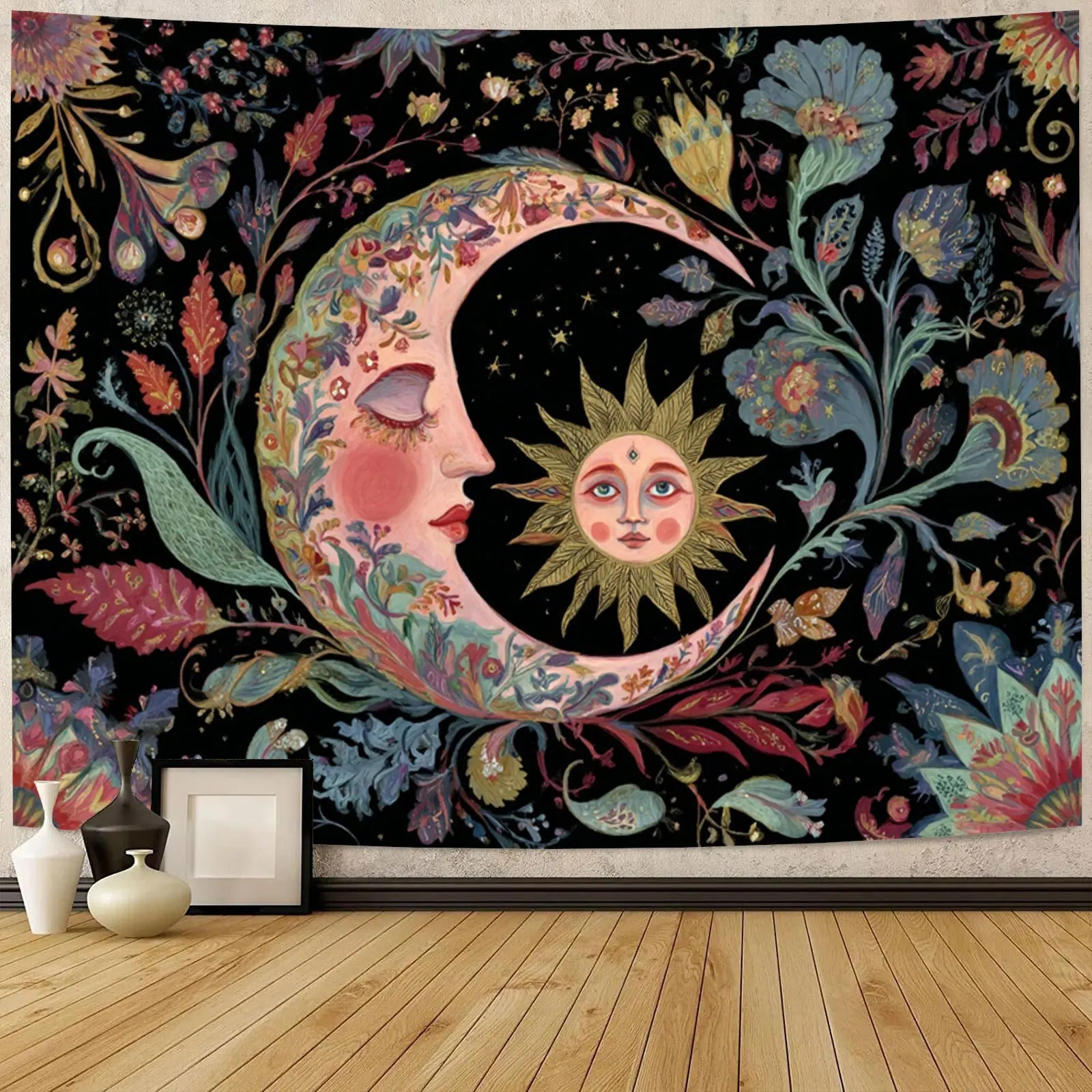 Retro Sun and Moon Totem Digital printing polyester wall hanging tapestry decorative Living room bedrooms Office background gift