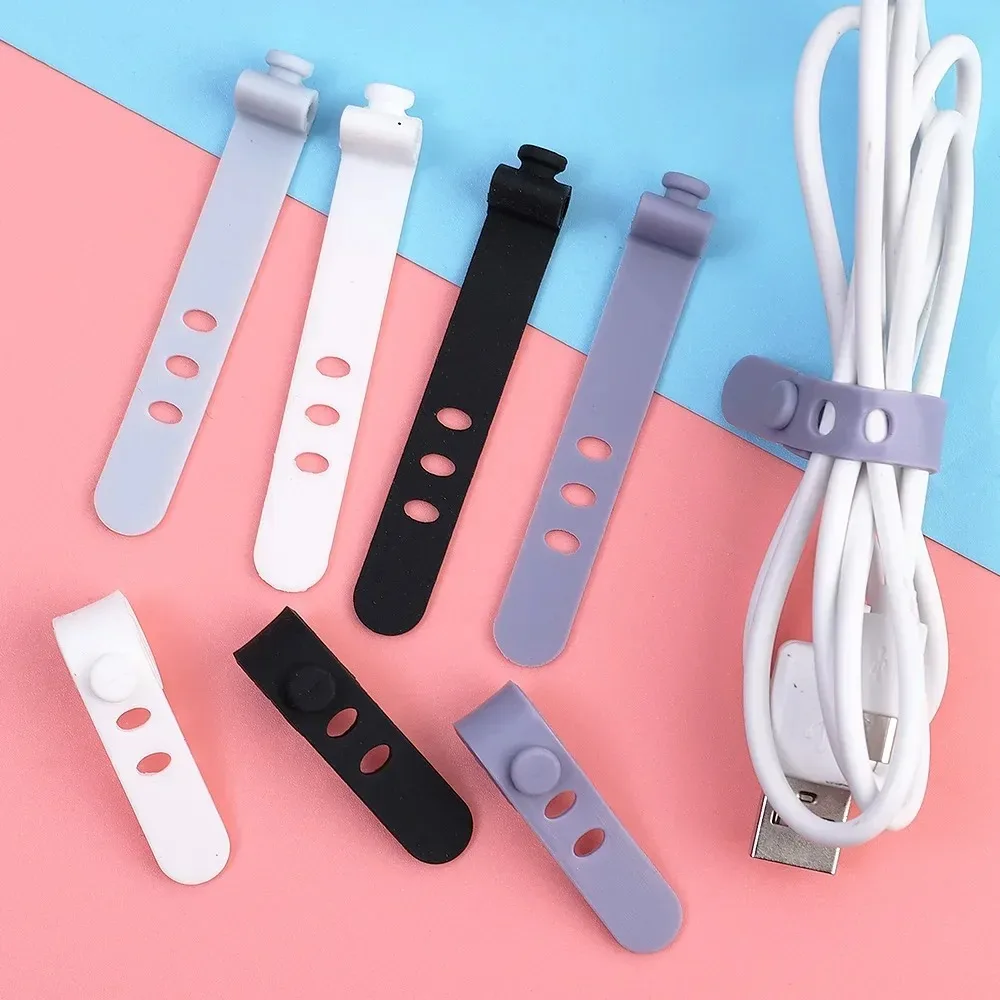 5pcs Reusable Fastening Cable Ties Cord Organizer for Earphone Mouse Cable Winder Portable Soft Silicone Wire Organizer