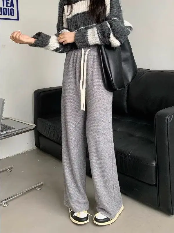 

Женские флисовые брюки прямого кроя с высокой талией, повседневные, эластичные, теплые, осенне-зимние, новый стиль, уличная мода