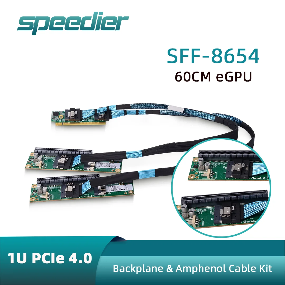 

1U PCIE 4.0 Adapter Card + SFF-8654 Riser Cable + 4.0 Backplane Kit External 2U for eGPU Gaming Graphics Cards GPU Expansion