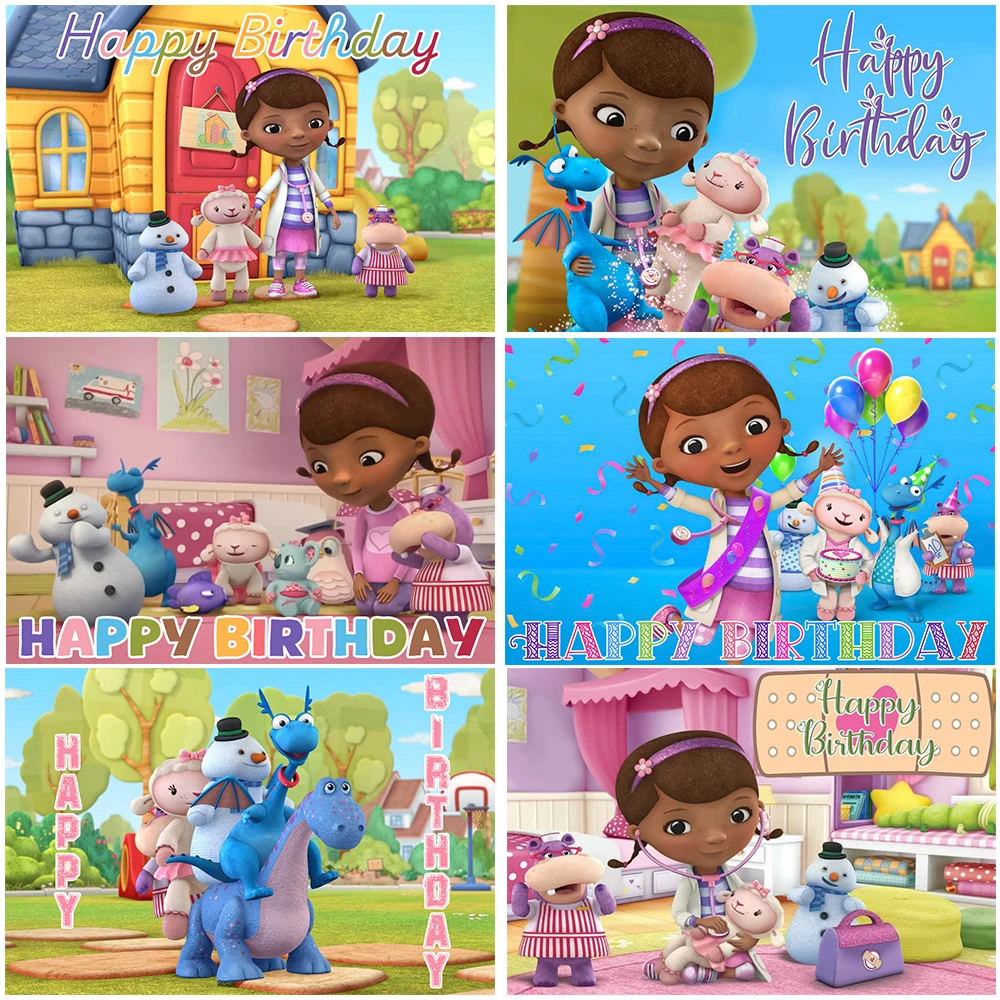 

Toy Doctor Doc McStuffins Theme Birthday Party Vinyl Background Baby Shower Photography Props Decor Supplies Photo Poster Gift