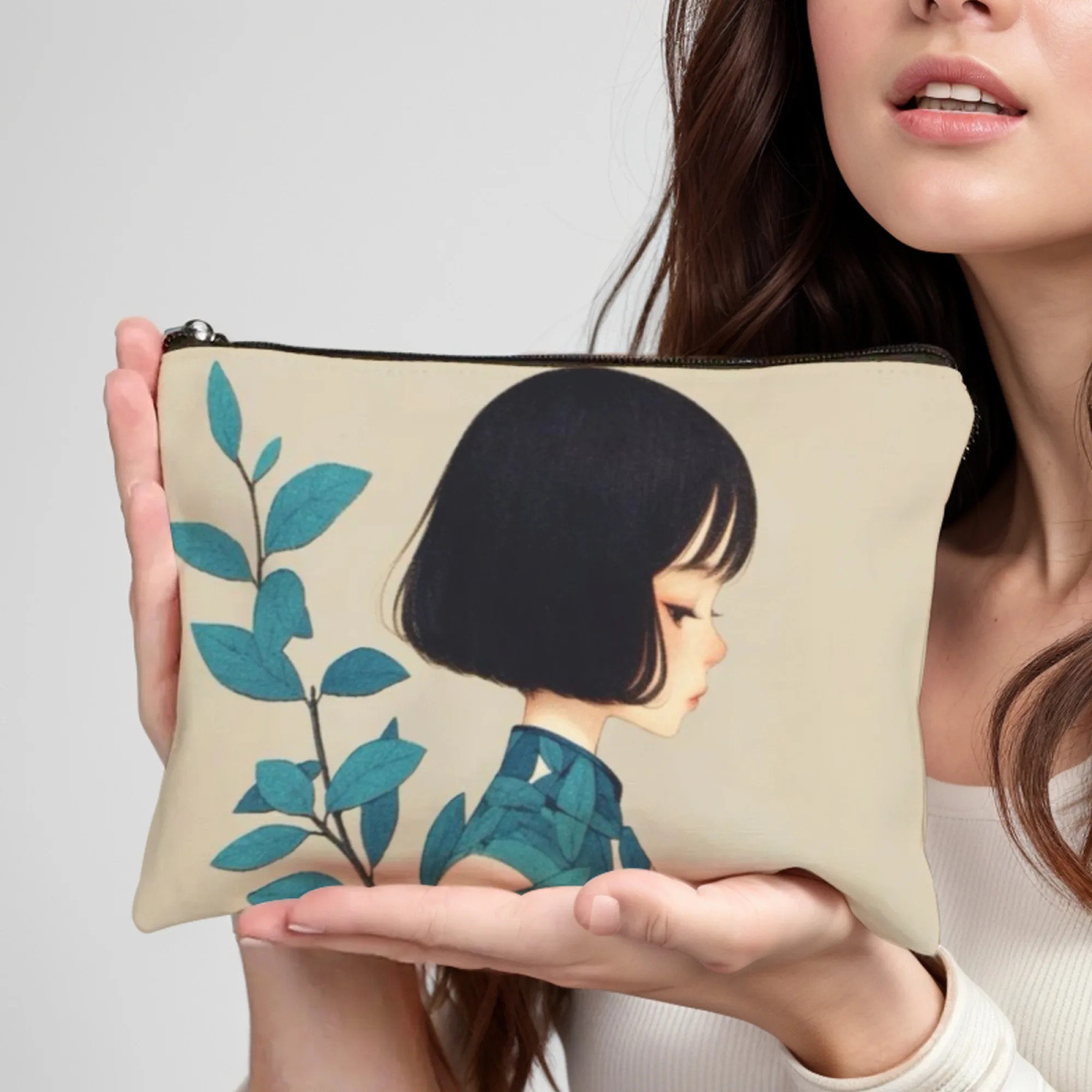 

Легкая портативная косметичка Leaves Girl с застежкой-молнией идеально подходит для женщин, подарки на день рождения, Рождество