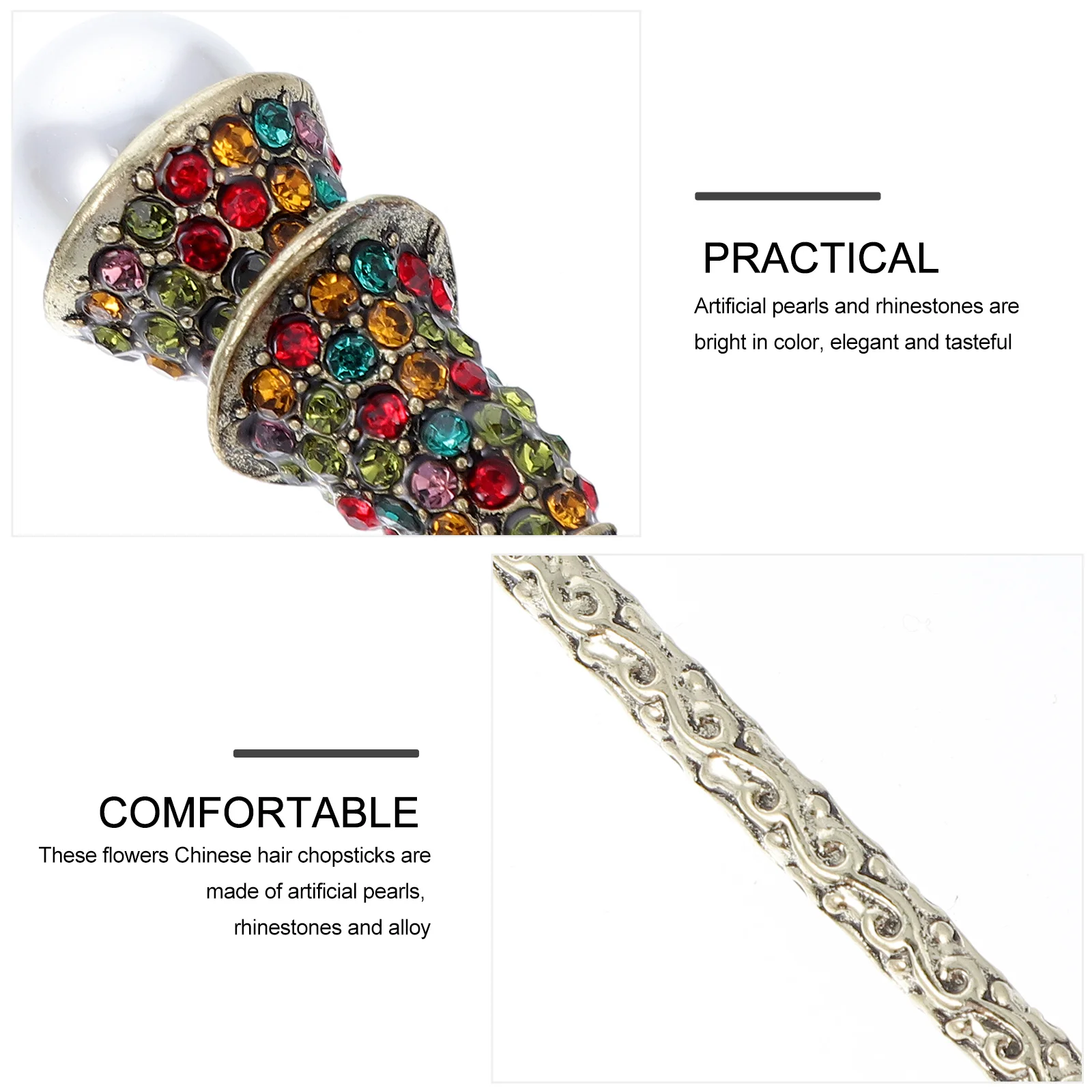 

4 шт., элегантные палочки для волос со стразами и жемчугом, цветы, китайские палочки для еды, высокая твердость, прочный, не легко выцветает