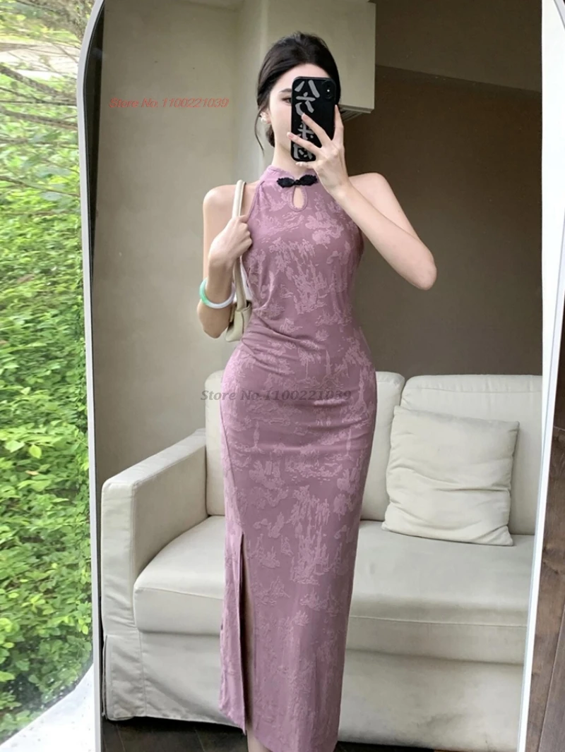 

2025 chinese sexy dress sleeveless qipao improved cheongsam vintage embossing qipao traditional nightclub banquet evening dress