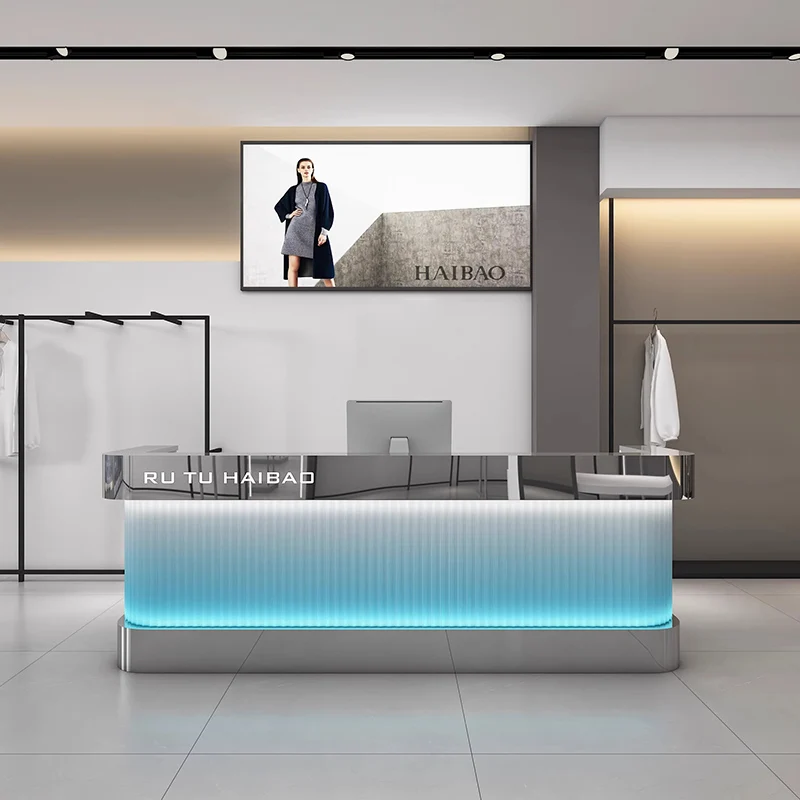 الحد الأدنى مكاتب الاستقبال Led الجمال الفاخرة فريدة من نوعها متجر بار صالون مكاتب الاستقبال الرفوف الحديثة الأثاث التجاري Mostrador