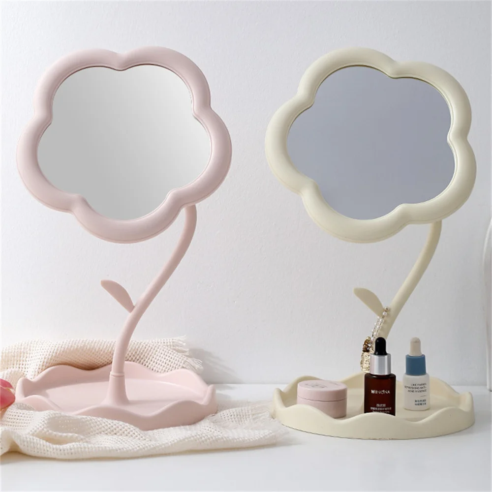 Desktop Makeup Mirror With Jewelry Hair Accessories Tray Sunflower Shaped Dressing Mirror High-Definition Mirrors Home Decor New