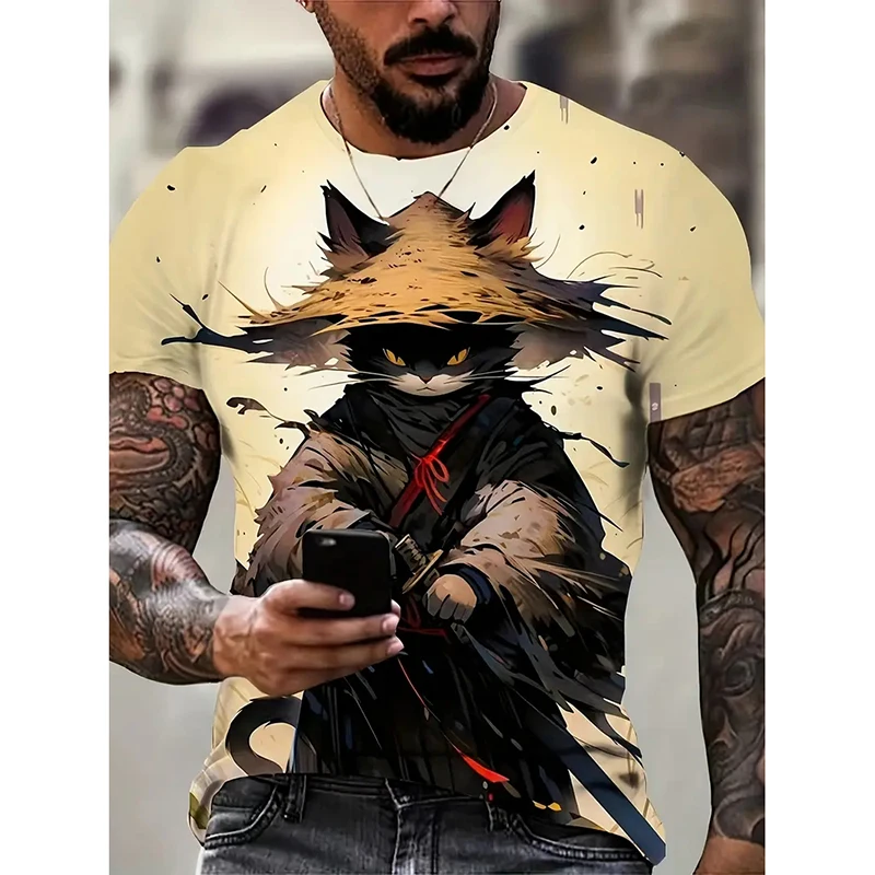 Cat Pattern Funny T-shirt Men\'s Clothing Fashion Japan Cosplay Anime T Shirts Daily Casual Sports Kid Street Popular Tee Top