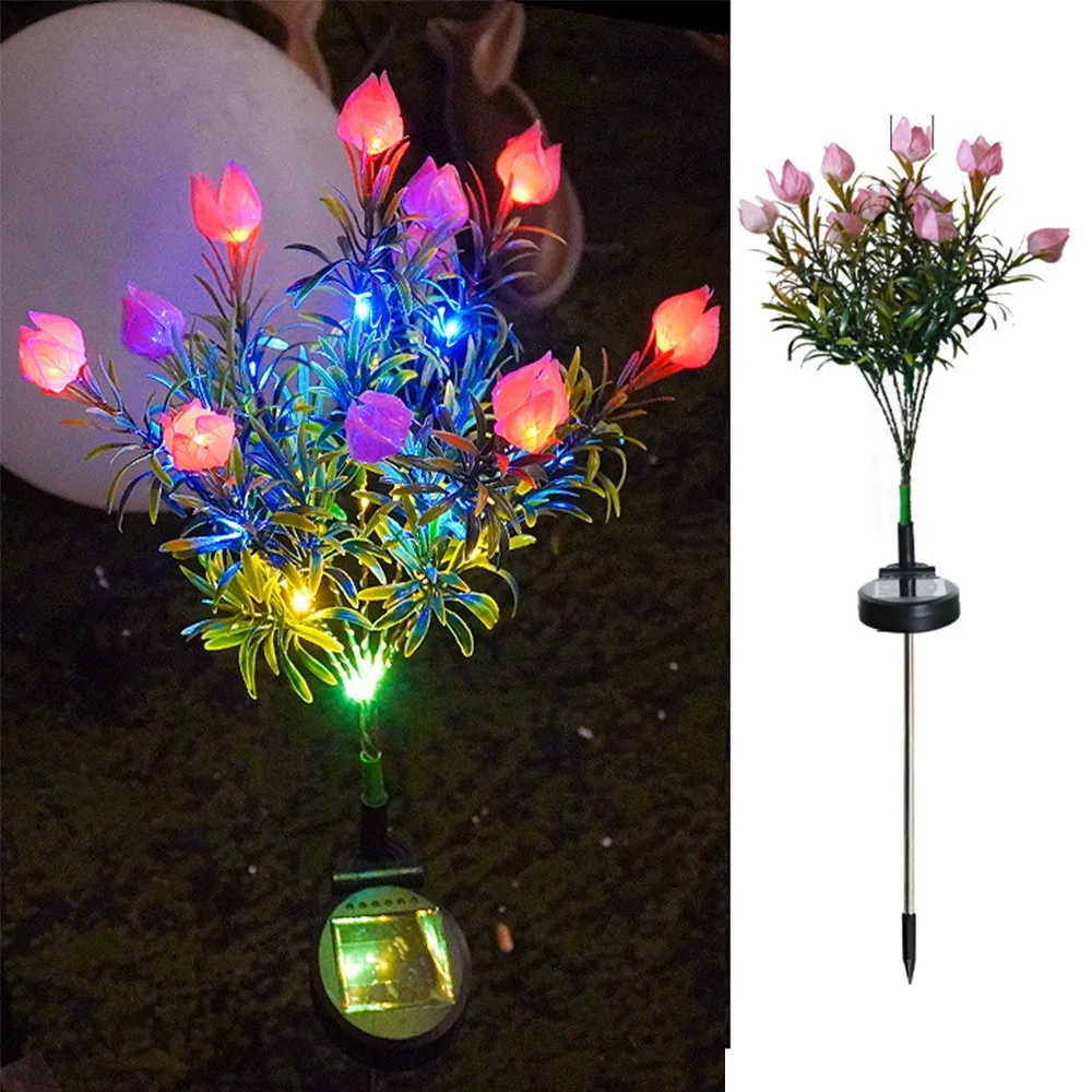 Gardenia Flower Solar Artificial Flower Light 42LED Realistic Waterproof Landscape Lamp Solar Powered Multi-Color Changing