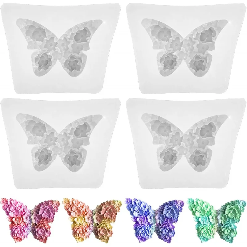 

4PCs flower butterfly silicone molds for candle making, 3D, epoxy resin, floral, for DIY, soap, crafts