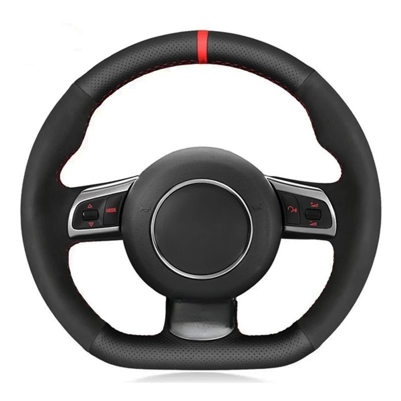 Car Steering Wheel Cover Black Genuine Leather Suede For Audi TTRS 2009-2014 R8 2010-2015 RS3 (8P) 2011-2014 RS6 2008-2010