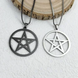 Round five-pointed star hollow stainless steel gold-plated women's necklace, silver box chain necklace, black jewelry