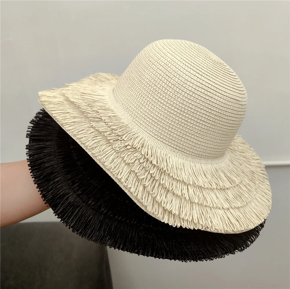 Tassel Dome Straw Hat Fashion Celebrity Style Big Eaf Straw Hat Feminine Style Tassel Beach Vacation Beach Hat Sunshade and Suns