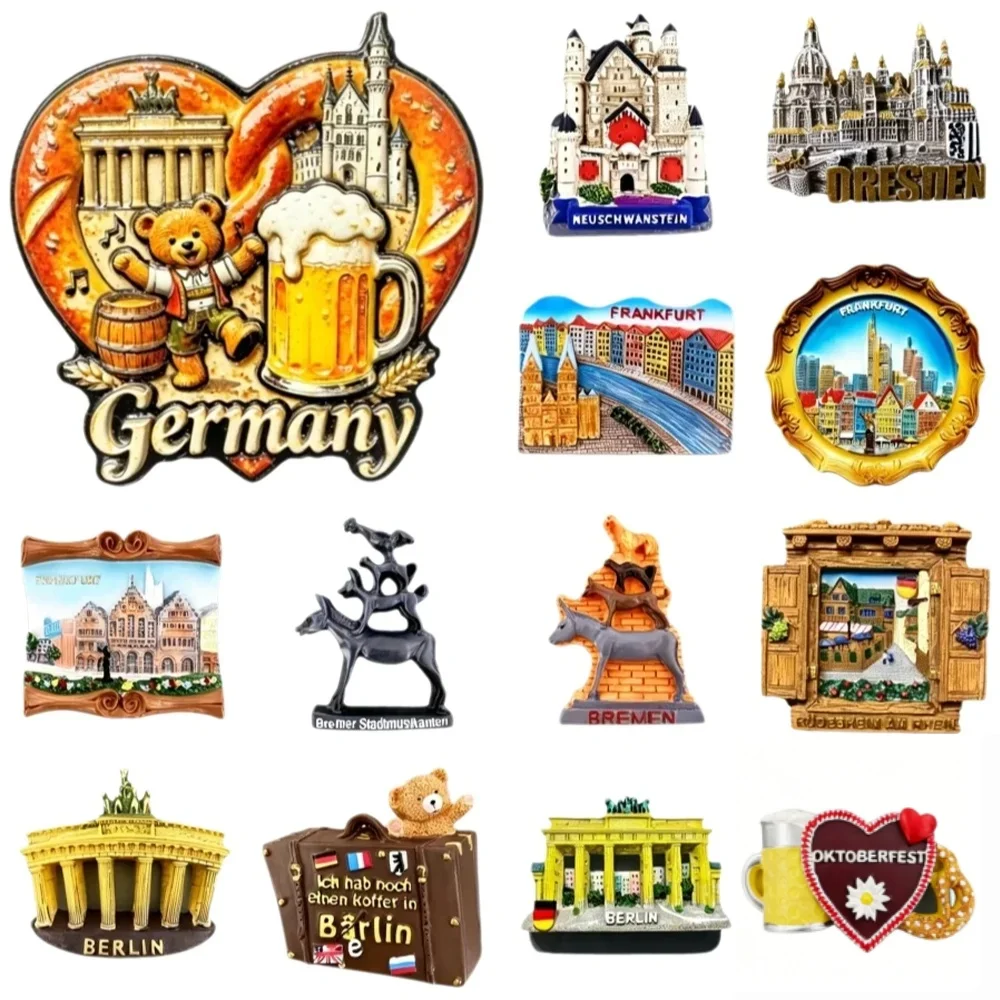 Imán de nevera de recuerdo turístico de Alemania, resina 3D, Berlín, Múnich, Castillo de Neuschwanstein, Oktoberfest, regalo de viaje, decoración del hogar, pegatinas
