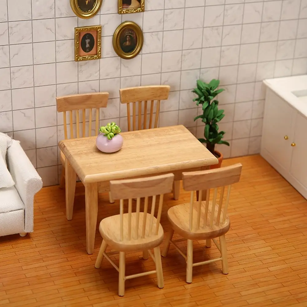 Mini 1/12 Dollhouse Accessories Table Furniture Toys Wooden Table Simulation chair Doll House Decoration