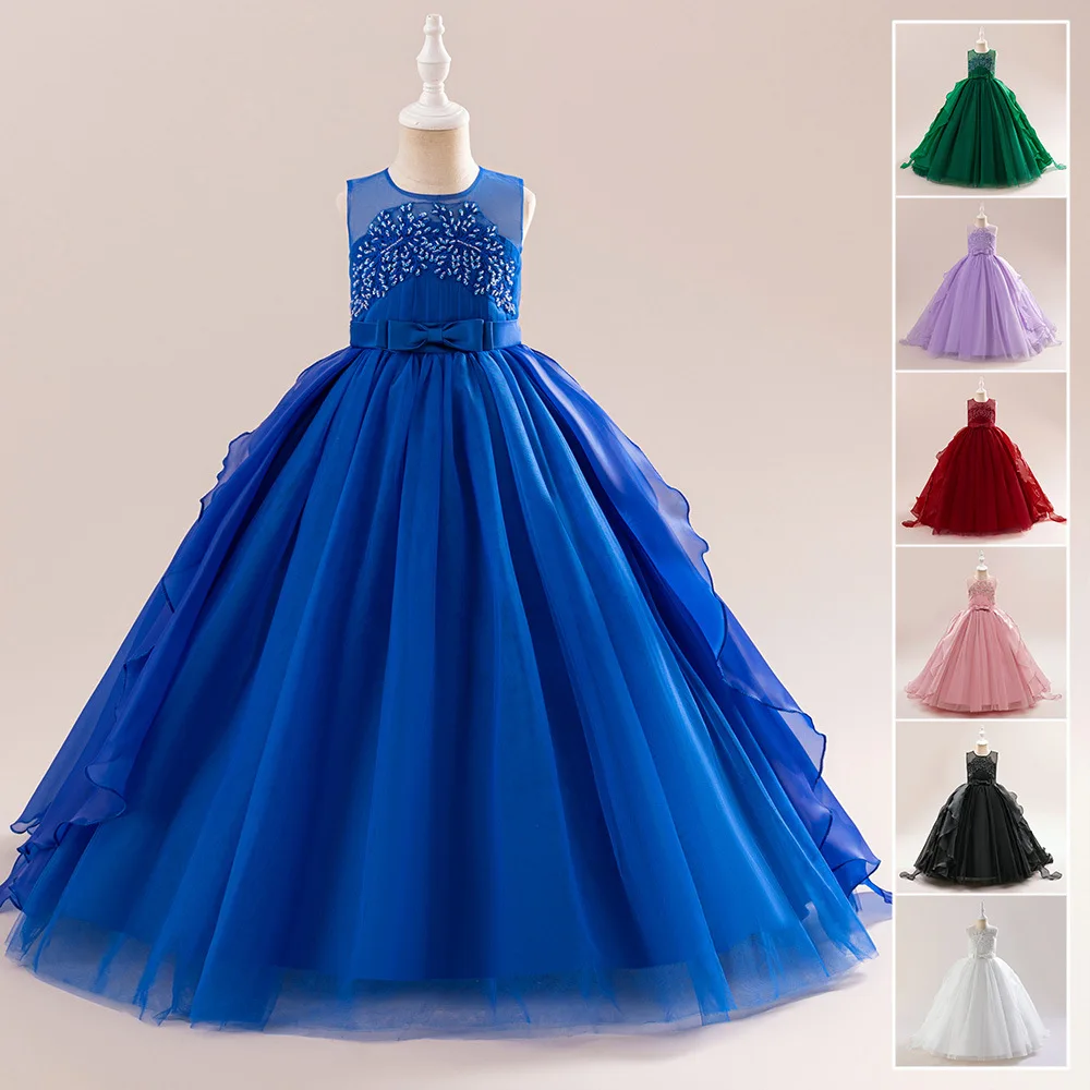 

Elegant Dress For Girl Party Costume Wedding Birthdays Evening Host Piano Performance Clothing Teenager Kids Puffy Skirt 5-14Y