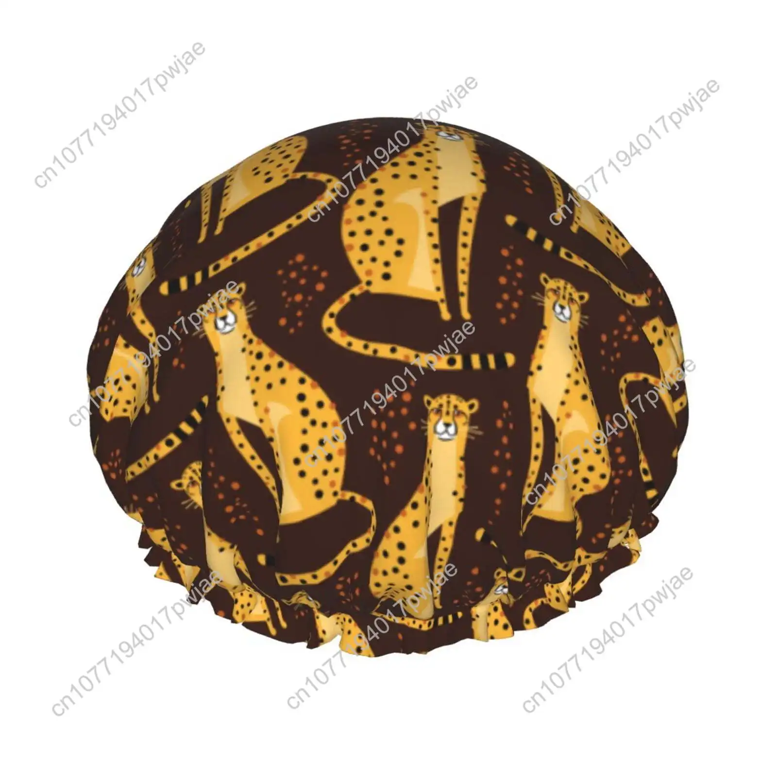 

funny leopard Shower Cap, Reusable Bath Hair Hat for all Hair Lengths Hair Cover with Elastic Band Double Waterproof Layers Bath