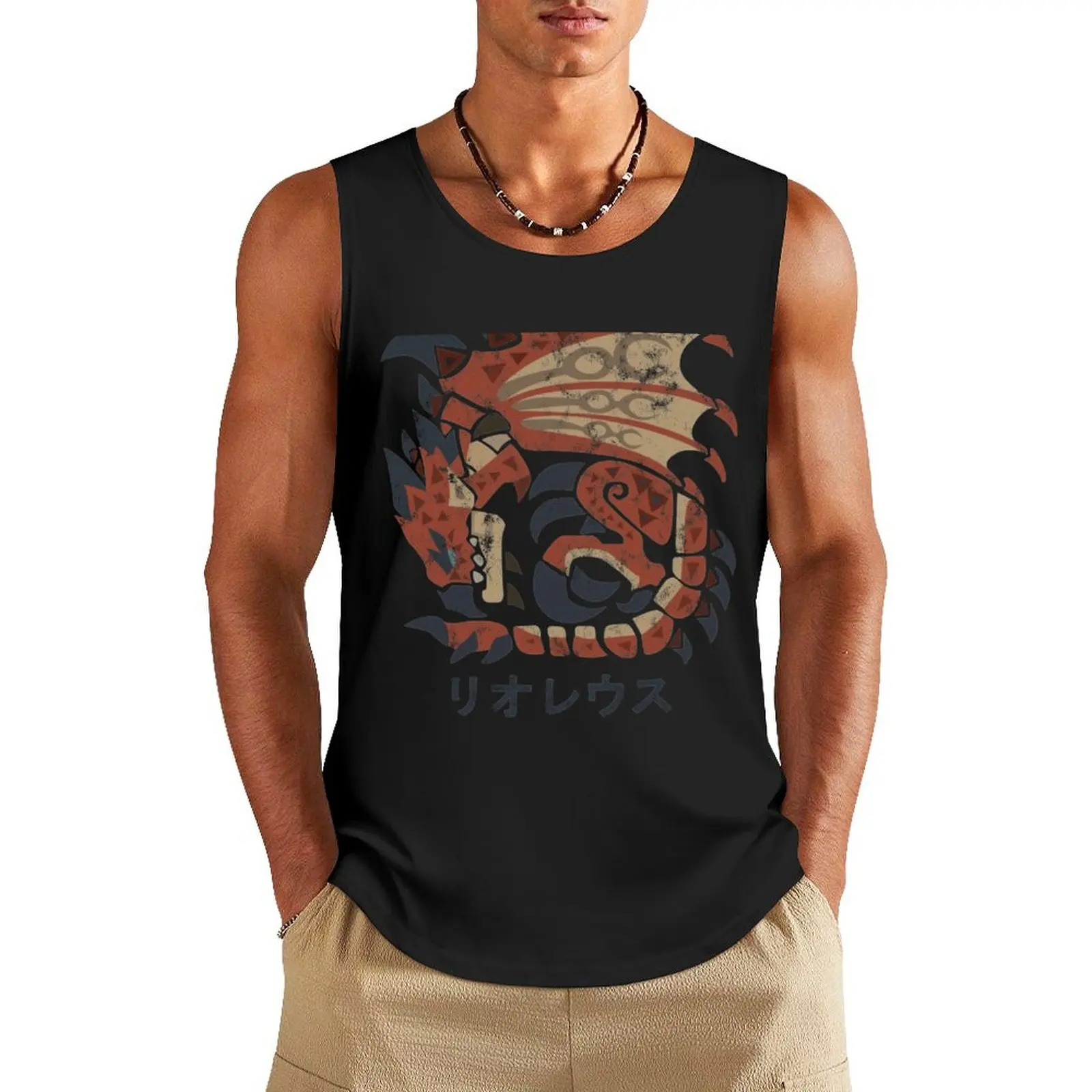 Monster Hunter World Rathalos Kanji Icon Tank Top gym shirt men gym Men's t-shirts bodybuilding t shirt Men's gym t-shirt